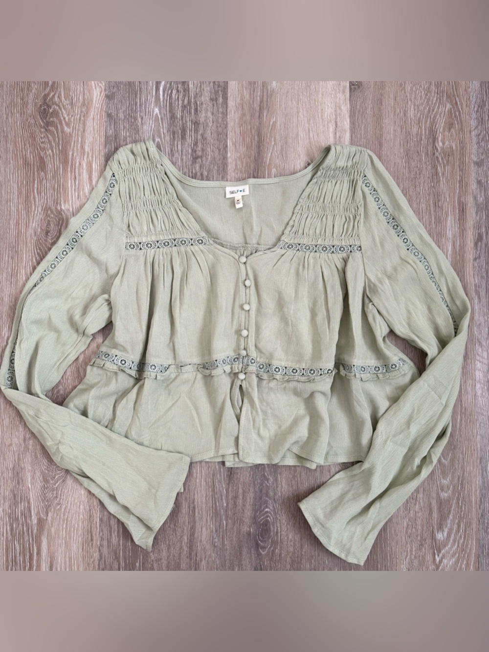 Self 💙E Sage Green Boho Blouse Size M